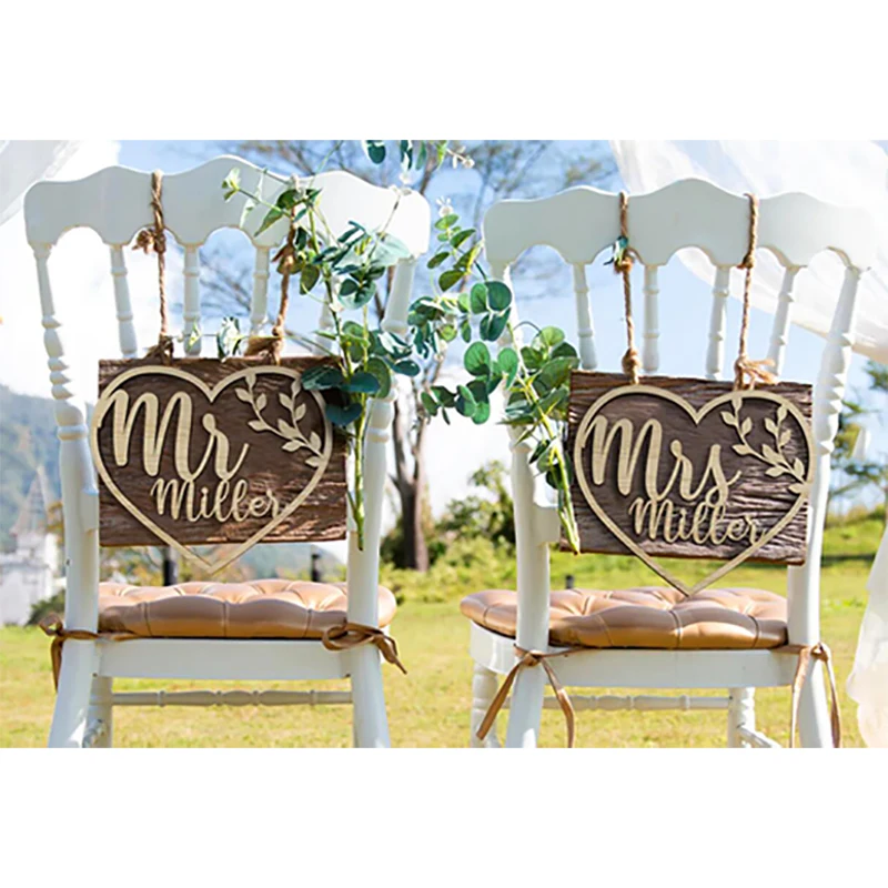 

Mr And Mrs Bride And Groom Chair Sign For Wedding Rustic Wedding Wreath Party Table Decor Wedding Photo Props Personalized Gift
