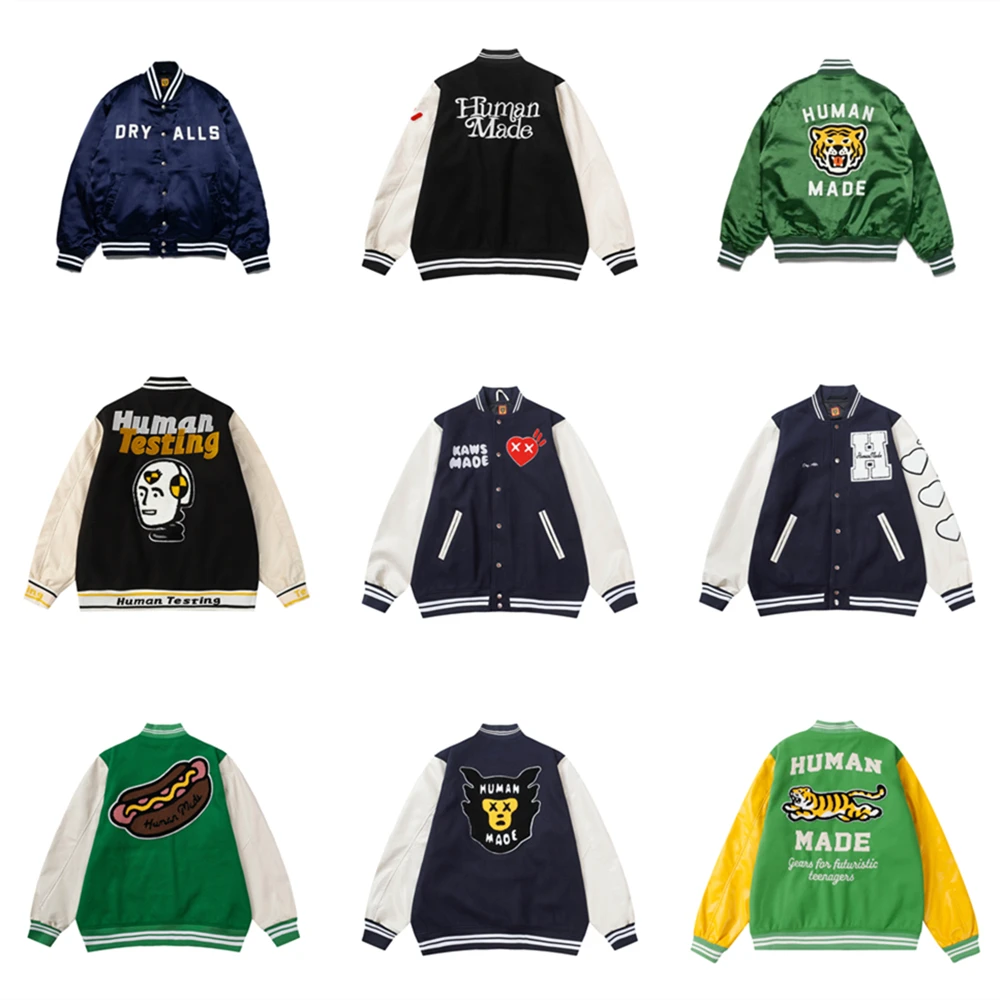 

HUMAN MADE Harajuku Nigo Streetwear Best Quality Cartoon Velvet Casual Baseball Uniform Tops Jacket Coat For Men