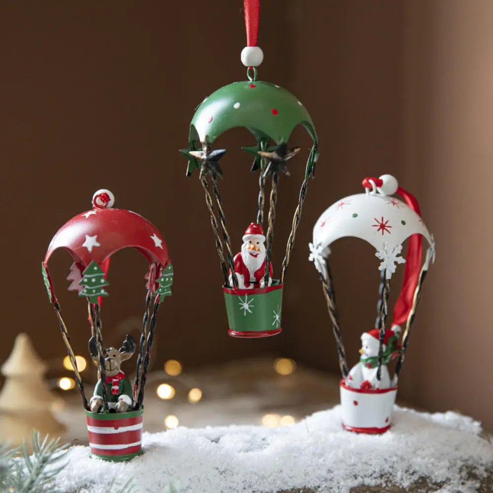 New Iron Crafts Christmas Decorative Pendant with Hot Air Balloon Parachute Creative Xmas Ornaments Party Home Decor Supplies