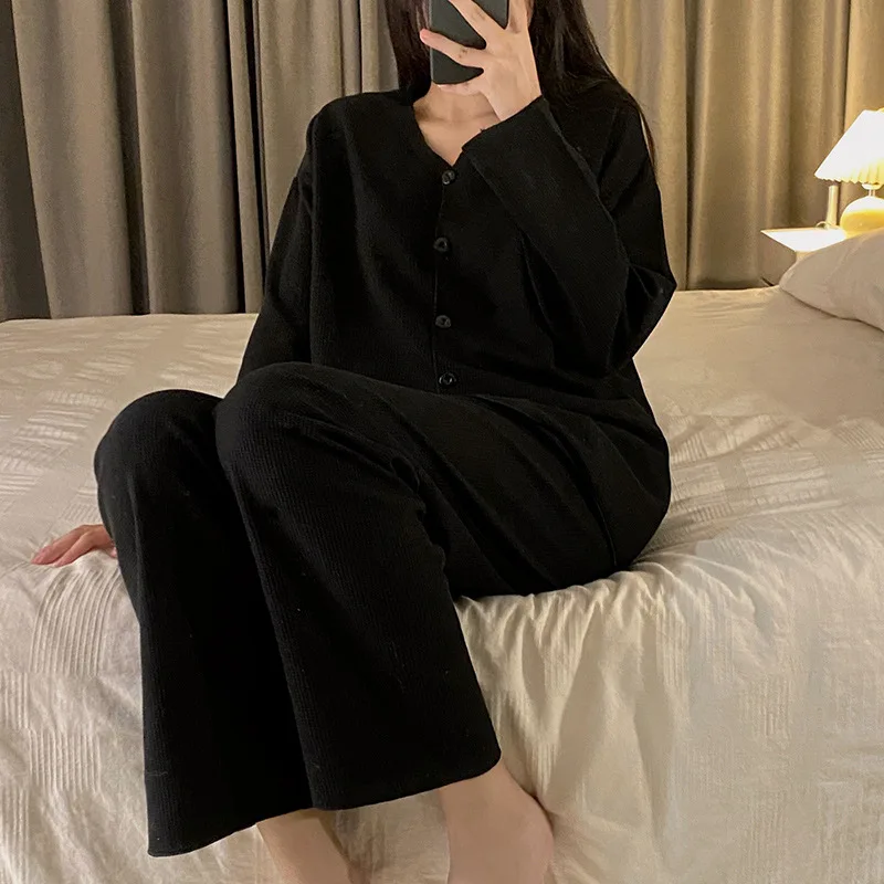 Комплект пижамный женский с вафельным принтом Повседневная Мягкая домашняя