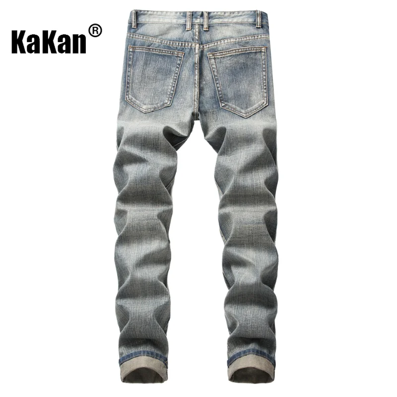 Kakan - New European and American Style Ripped Straight Fit Bulletless Jeans for Men, High Street Tattered Long Jeans K59-1111