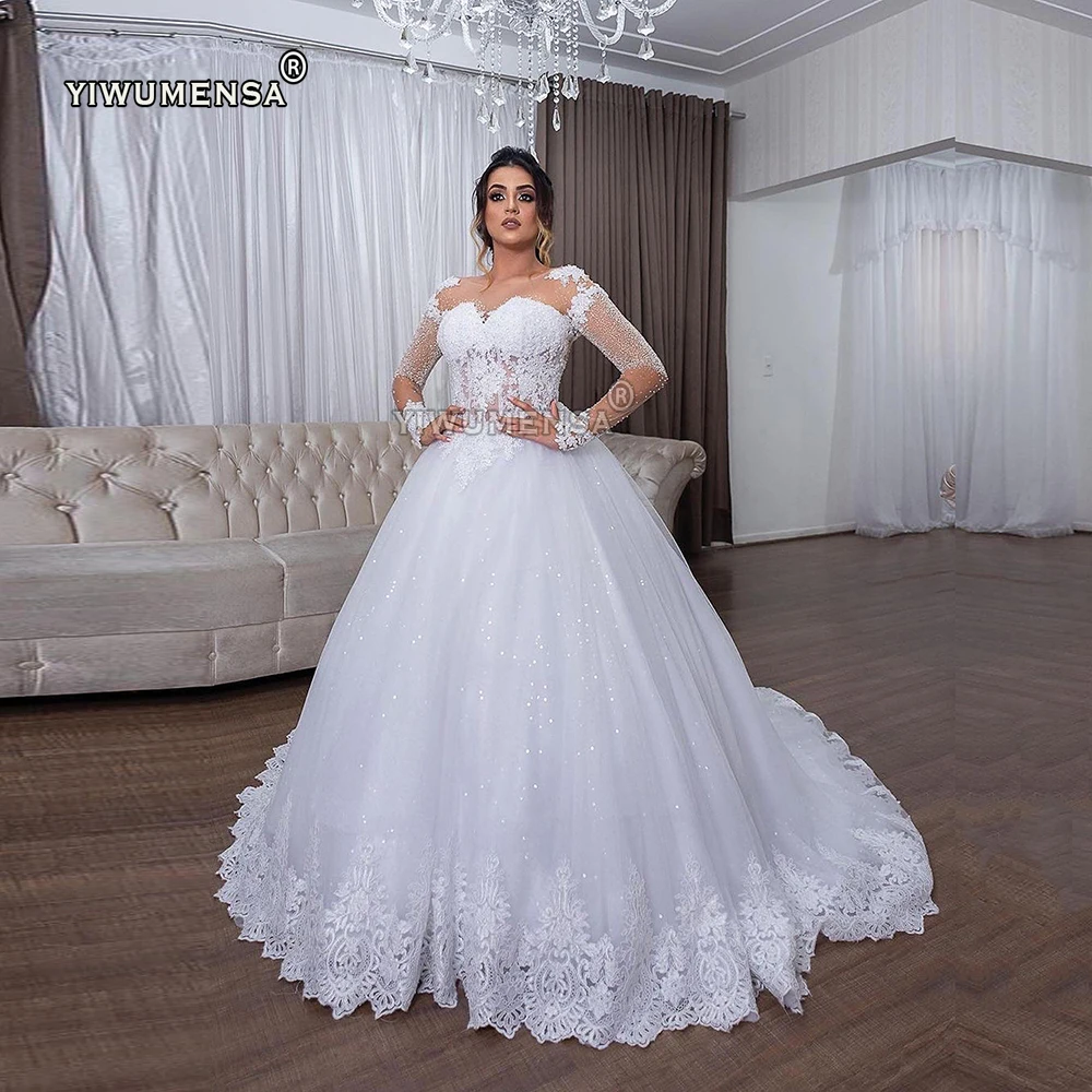 Роскошные свадебные платья Bliing с бисером трапециевидной формы из тюля круглым