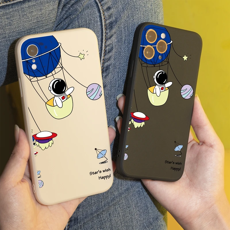 

Hot air balloon astronaut Phone Case For iPhone 13 12 Pro Max Mini 11 Pro XS Max XR X 7 8 6s Plus SE2 Case Soft Silicone Cover