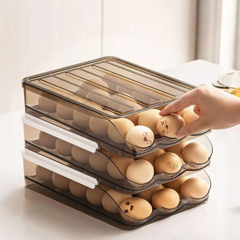 

Egg Organizer Refrigerator Fresh Box Kitchen Drag Organizing Automatic Rolling Egg Stackable Plastic Egg Carton