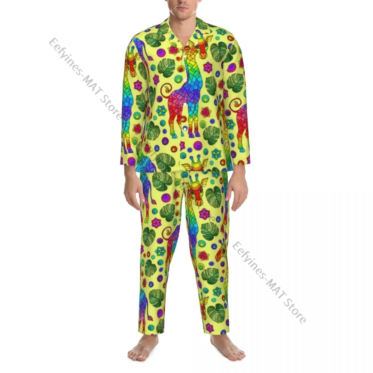 Мужские пижамные комплекты жирафы радужные животные цветы и листья одежда для