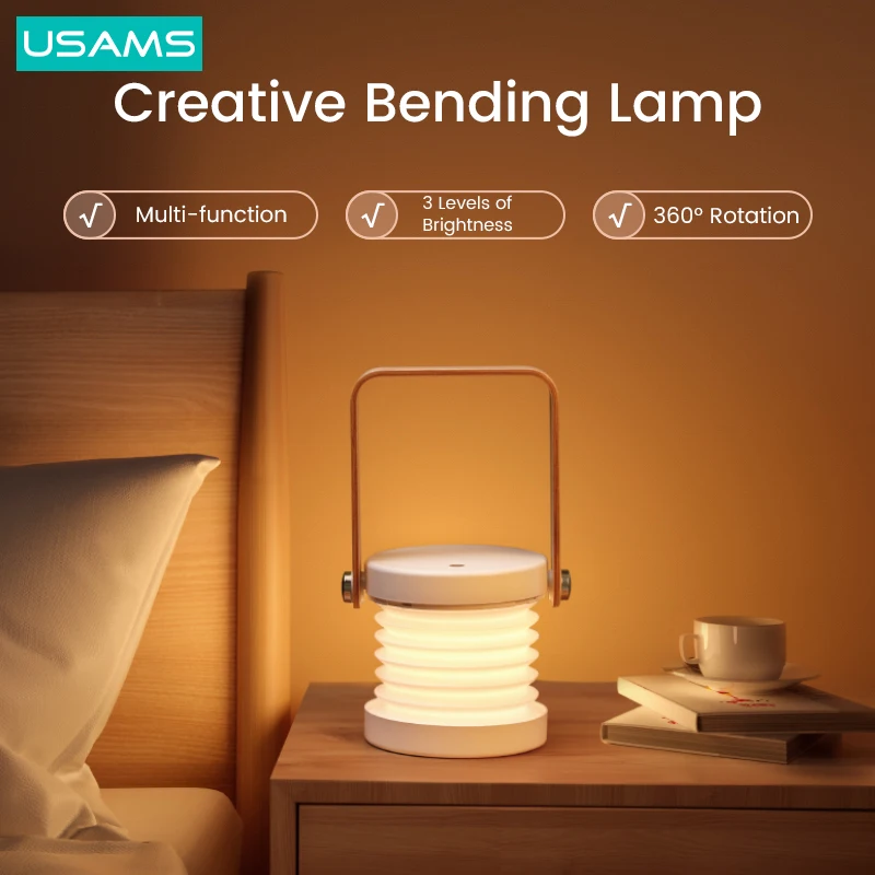 

USAMS Portable Ambient Bending LED Night Lamp Reading Desktop Lamp Courtyard Handheld Wood Lantern Lamp For Office Study