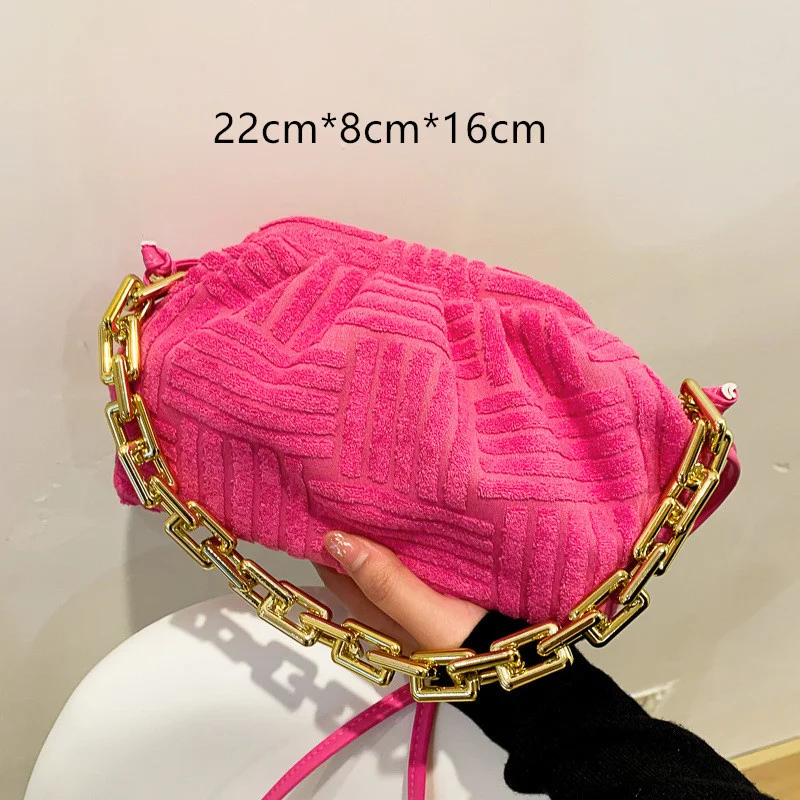 

2022 spring new fashion women's handbag plush material single shoulder Bag chain wrinkled cloud bag Zipper Pink bag
