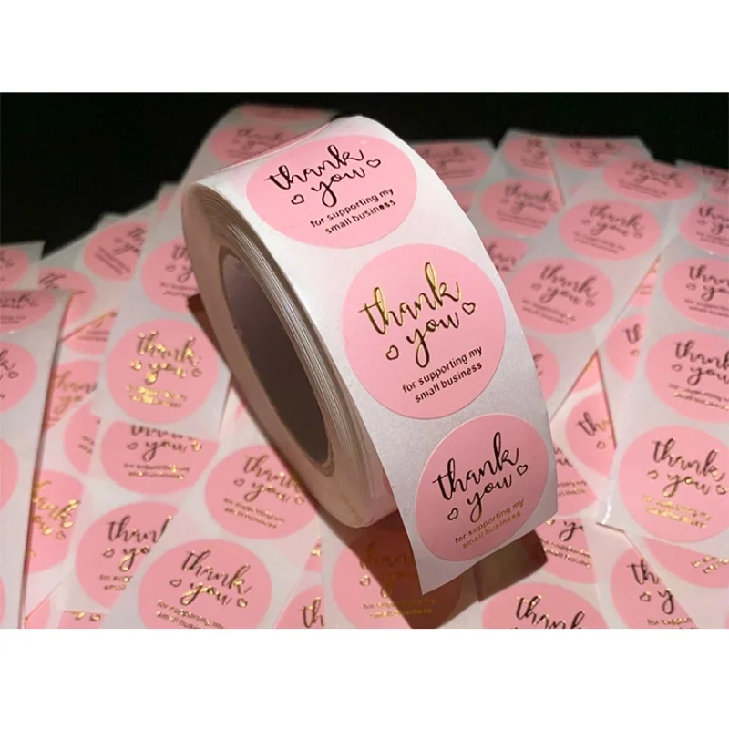 Wholesale printing sizes self adhesive round gold waterproof vinyl label custom kraft paper thank you stickers with logo