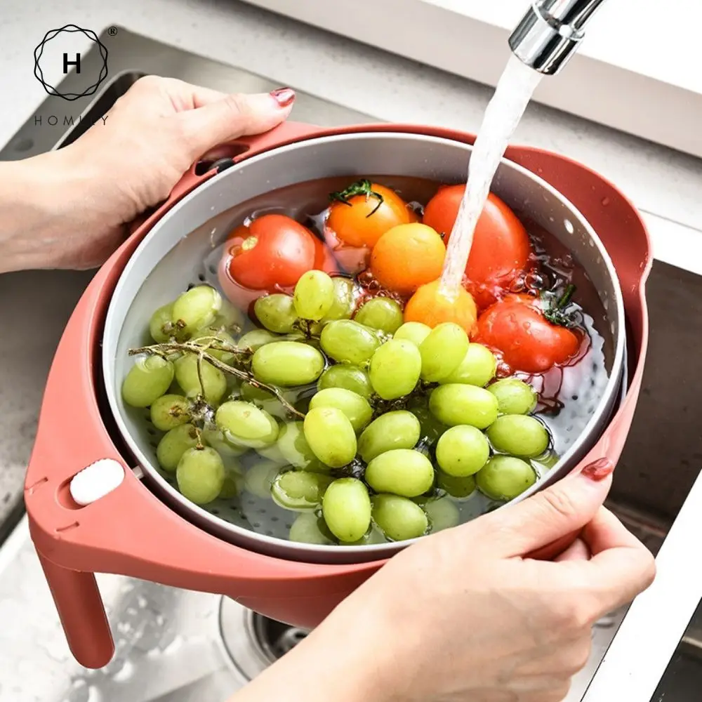 2-в-1 двухслойная кухонная утварь Homlly сливная вращающаяся сетка для мытья овощей