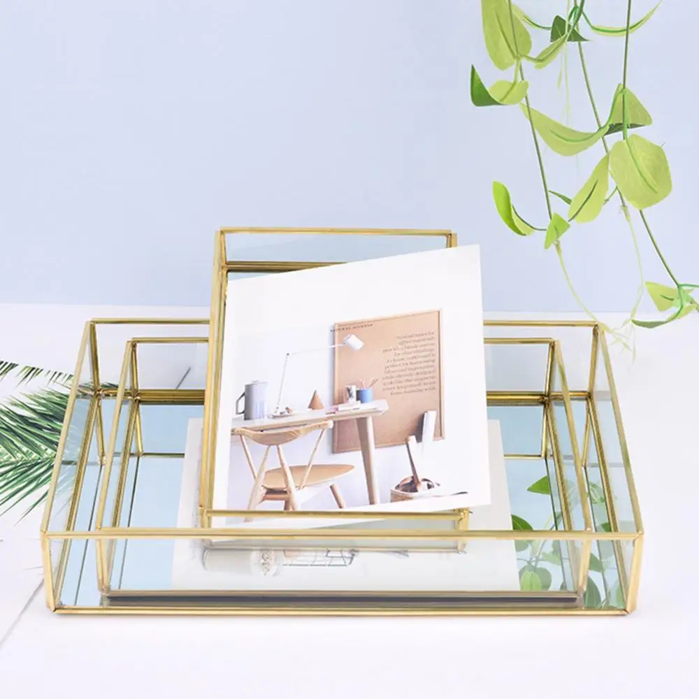 

Rectangle Makeup Storage Tray Organizer Glass Plate Jewelry Display Holder Decor Specialty Tools Kitchen Tools Gadgets