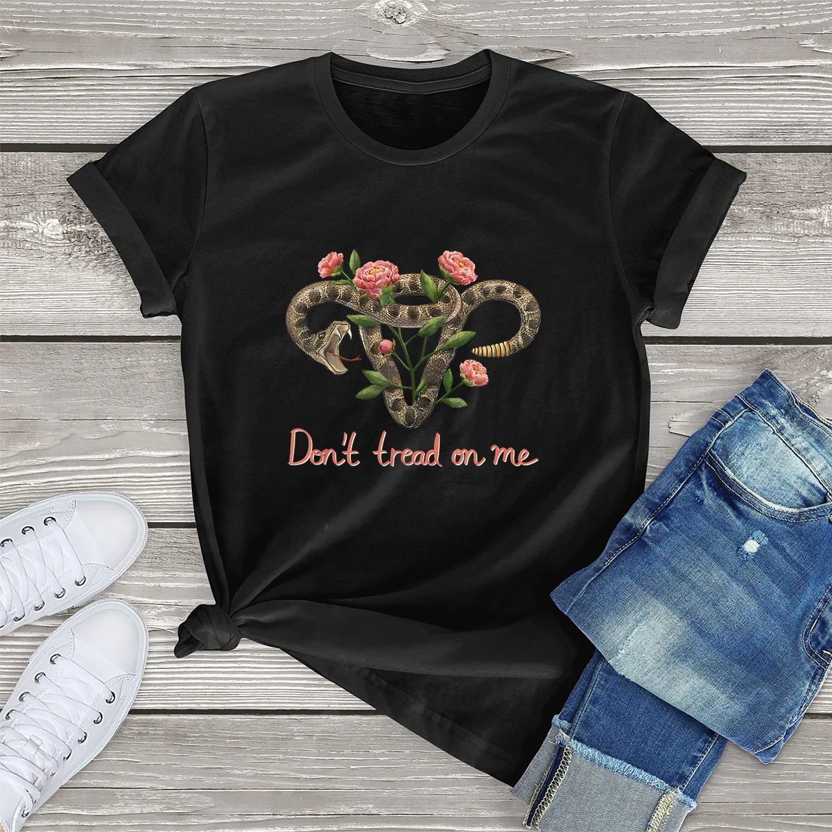 

100% Cotton Don’t Tread On Me Uterus Gifts Women Casual Short Sleeve T-Shirt Casual Girl Soft Tops Tee Fashion Summer Harajuku