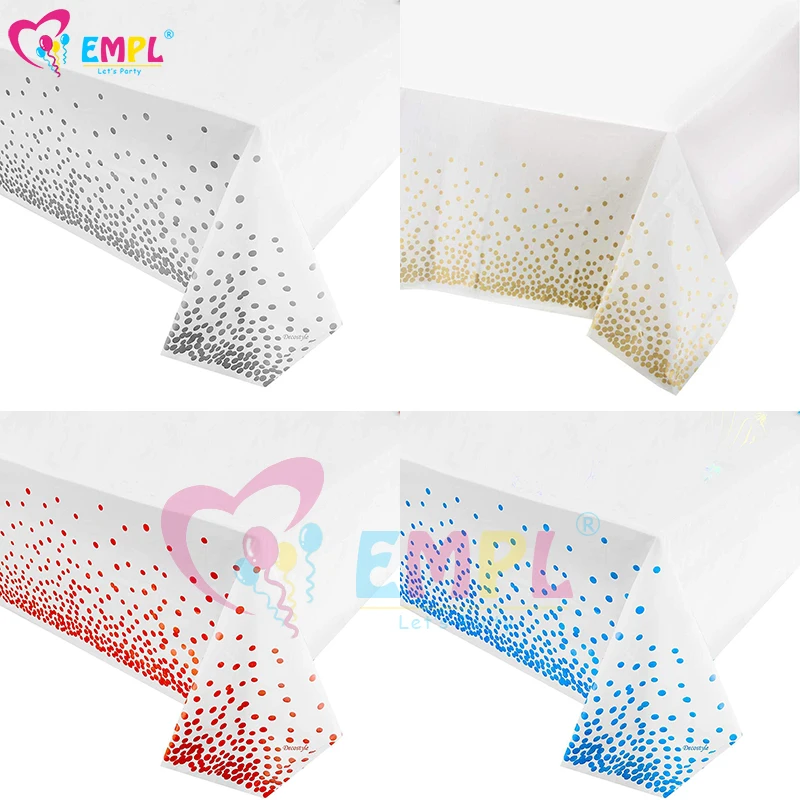 Скатерть одноразовая пластиковая золотистая в горошек 137*274 см