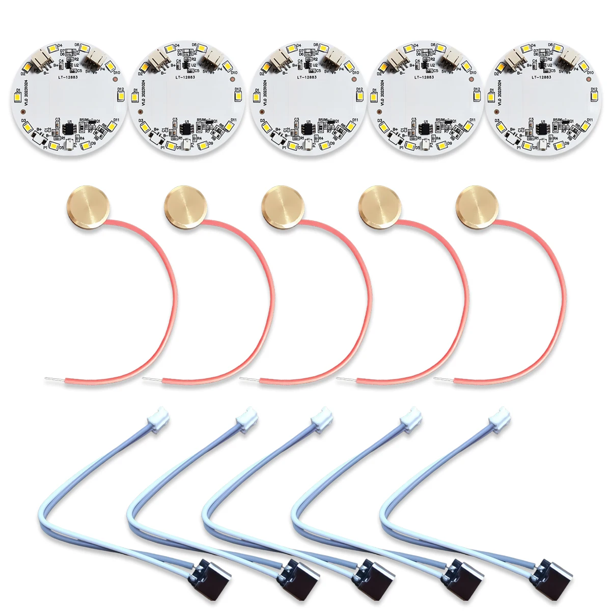 

5 шт. 58 мм круглый светодиодный двухцветный светильник постоянного тока 5 В 5 Вт Поддержка сенсорного затемнения/зарядки/разключения аккумулятора Порт PH2.0 Бесплатная сварка