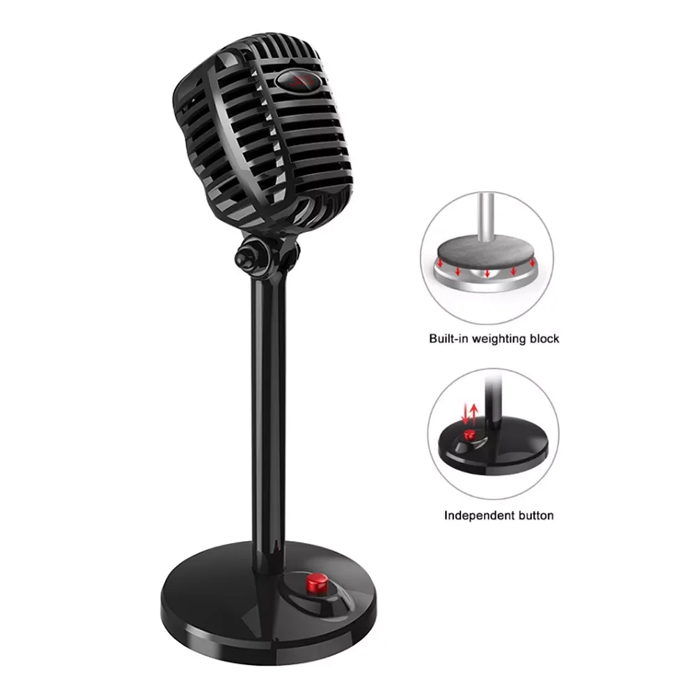 

USB Mircophone Professional 3.5mm Wired Studio PC MIC HIFI Condenser Microphone Noise Reduction Tabletop Retro Mic for Computer