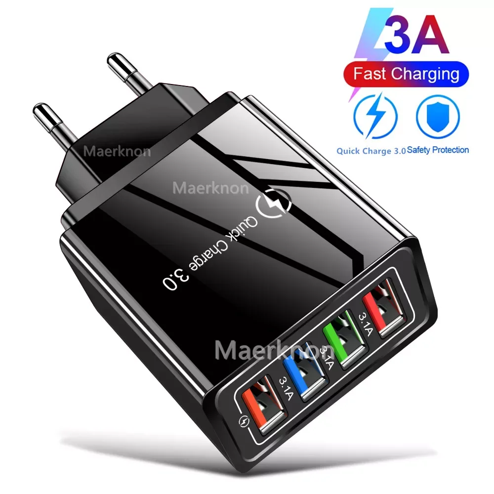 

4 Ports USB Charger Quick Charge 3.0 For iPhone 12 Pro Max Xiaomi Samsung Huawei Tablet Portable Wall Mobile Phone Fast Charger
