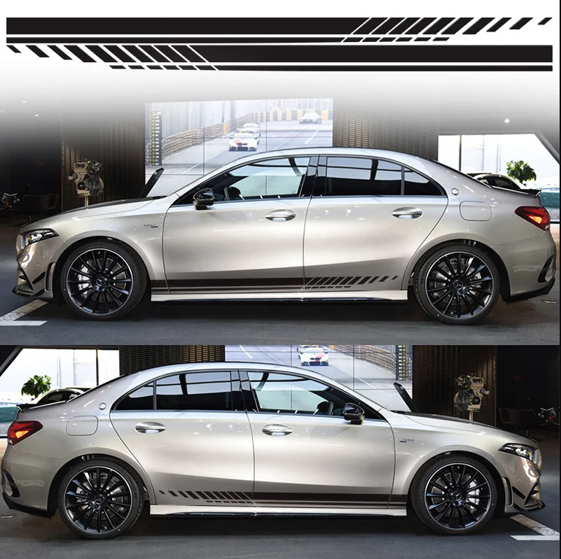 

Наклейки на дверь автомобиля, спортивные полоски, Стайлинг, виниловая пленка, боковая юбка, наклейки, украшения автомобиля, аксессуары, наклейка на автомобиль, наклейка