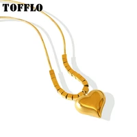 tofflo stainless steel jewelry simple love peach heart pendant square necklace womens fashion clavicle chain bsp220