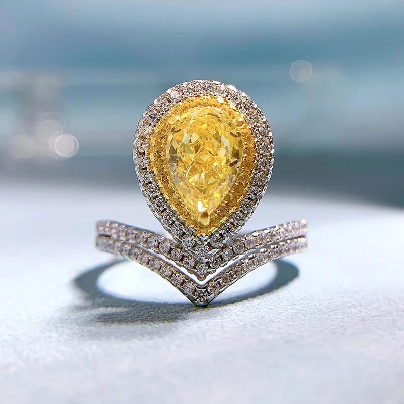

2022 new S925 silver imported high carbon diamond powder diamond 6 * 9 water drop ring female European and American ins