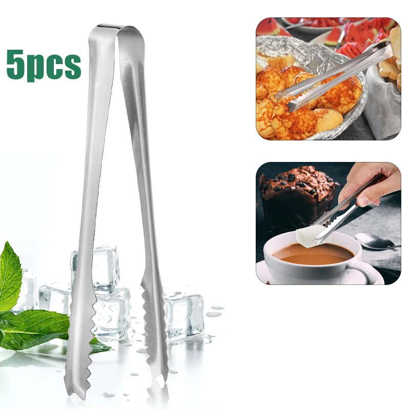 

5/1PCS Stainless Steel Ice Tongs Portable BBQ Meat Tong Grill Toasted Food Clamp Coffee Sugar Cubes Clip Party Bar Kitchen Tools
