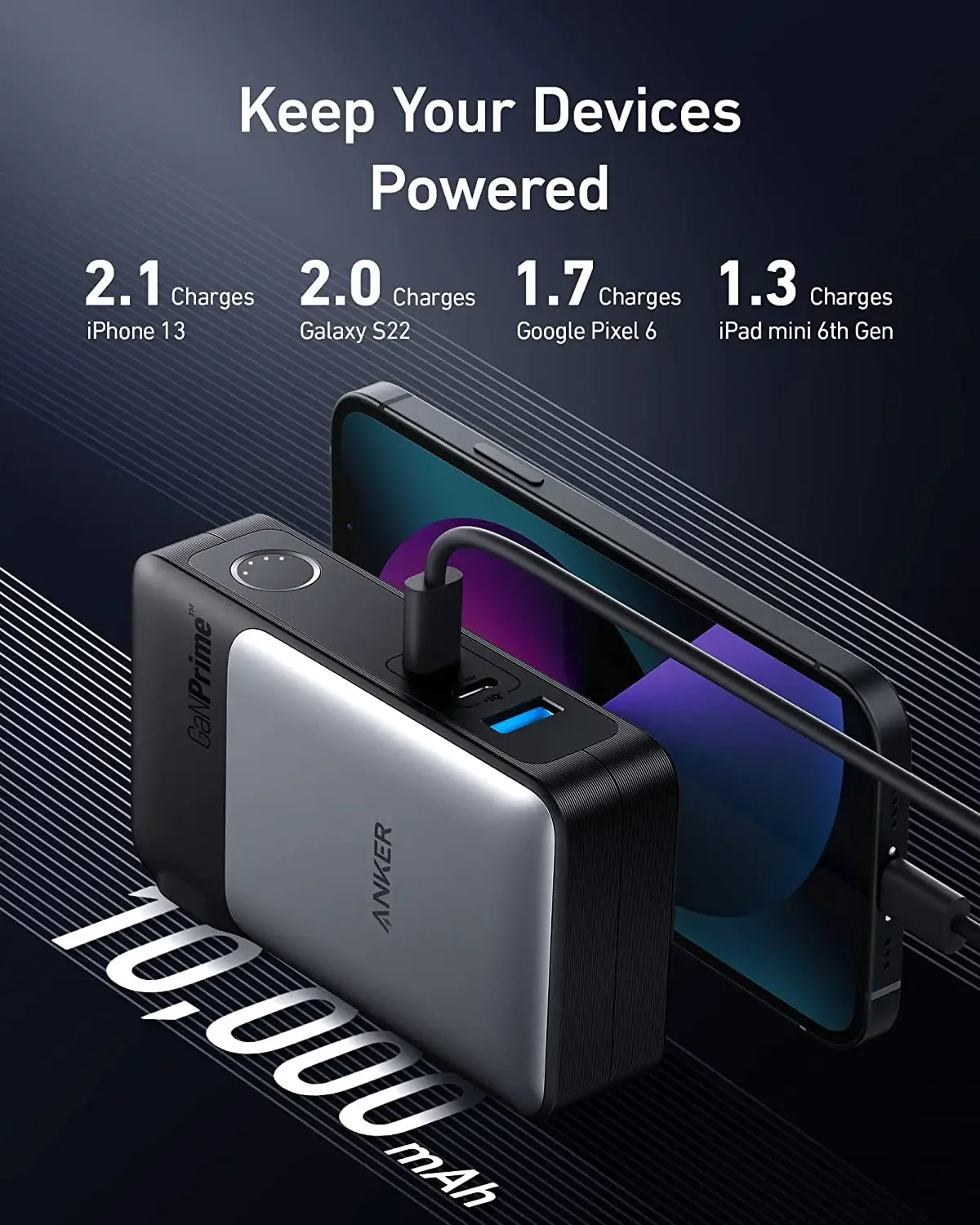 Фото Anker 733 Power Bank GaNPrime PowerCore Гибридное зарядное устройство 2-в-1, 65 Вт, 10000 мАч, 30 Вт, портативное зарядное устройство USB-C с настенным зарядным устройством 65 Вт №4
