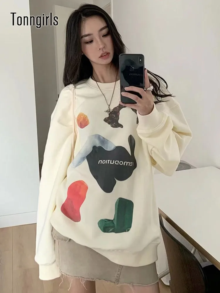 

Осенние толстовки Tonngirls, свободный свитер с принтом, Женский пуловер в стиле Харадзюку, уличная одежда в Корейском стиле, худи, модные кофты для пар