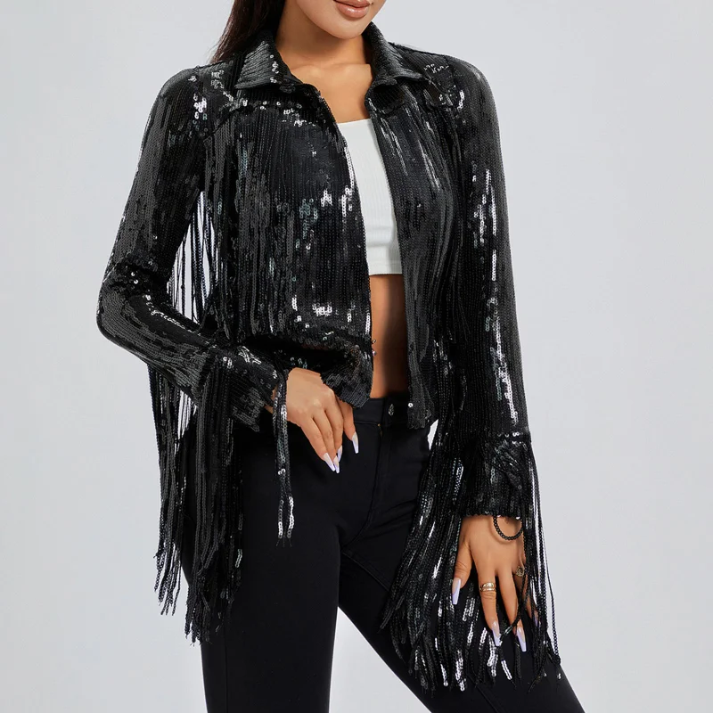 

Jackets for Women 2023 New Sequin Tassel Coat Celebrity Beaded Top Coat Women Jacket