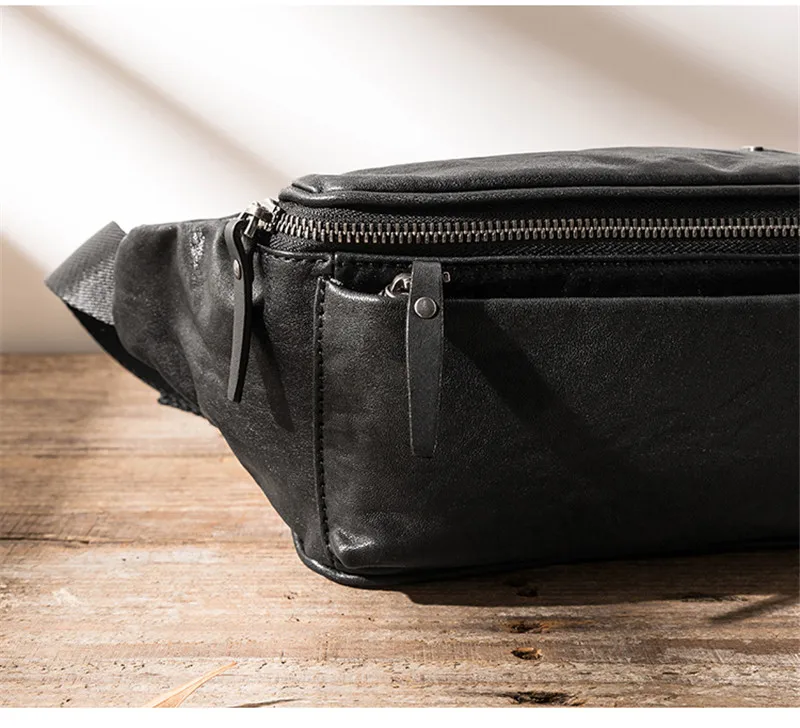 Vintage fashion first layer cowhide men's black messenger bag daily outdoor sports summer light hot sale soft cowhide chest bag