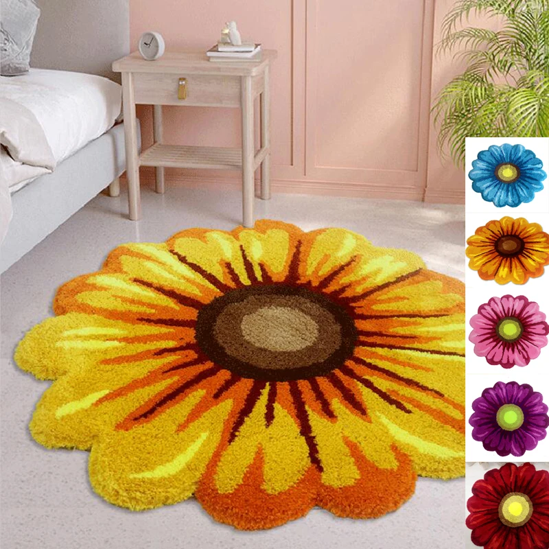 

Hot sale bright colorful chrysanthemums art rug chrysanthemums floor mat fluffy carpet fluffy rug chrysanthemums