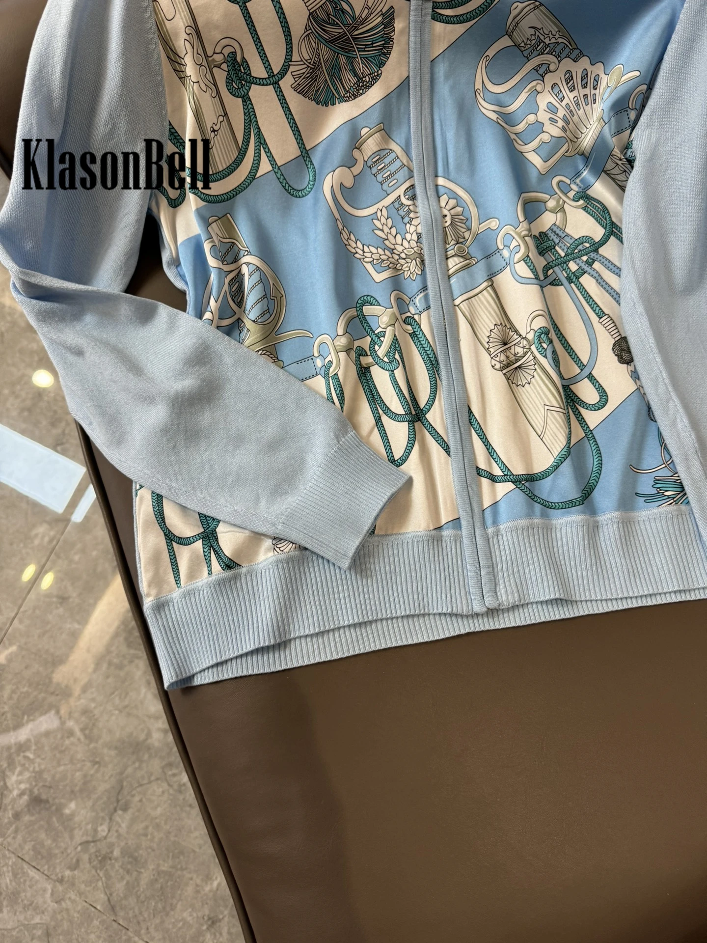 4 15 KlasonBell новый модный Повседневный Шелковый кардиган на молнии с геометрическим