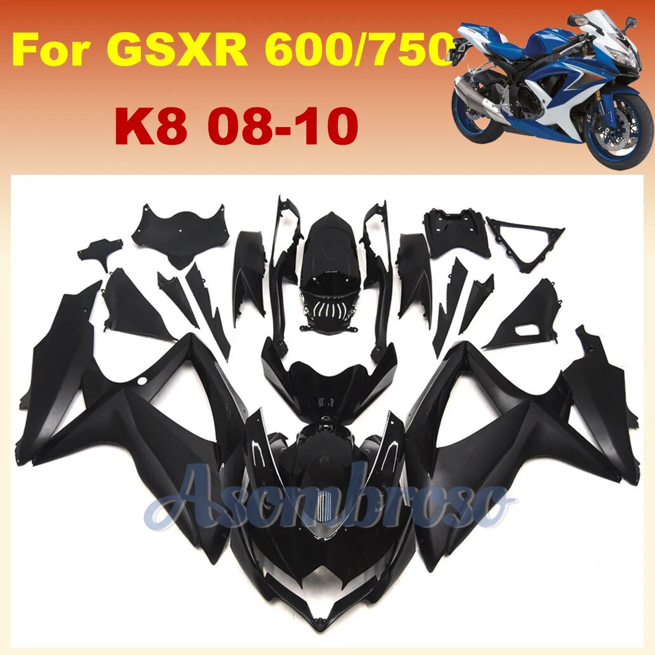 Высококачественный черный комплект обтекателей для SUZUKI 2008 2009 2010 GSXR600 750 08 09 10 K8 GSXR