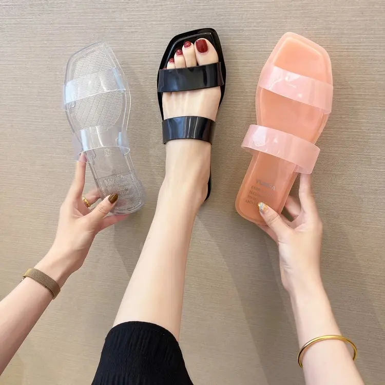 

Plus Size Women's Slippers Casual Sheer Flats Mules Women's Jelly Slippers Women's PVC Women's Shoes
