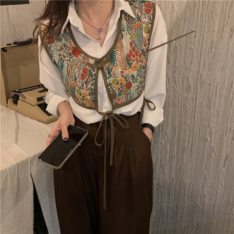 BONNTEE Винтажные укороченные жилеты из полиэстера и хлопка для женщин