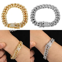 punk luxury rhinestone iced out chain bracelets for men full rhinestones charms hip hop thick miami cuban bracelets jewelry