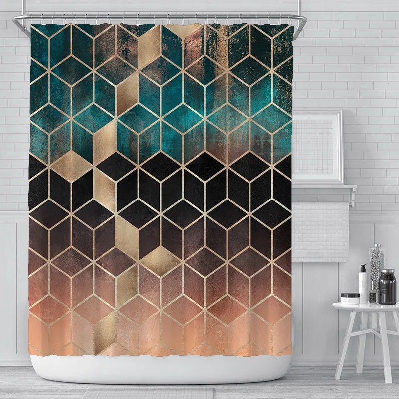 

200x180cm 3D Geometric Marble Printing Bathroom Shower Curtain Polyester Waterproof Home Decoration Bathroom Curtain With Hook