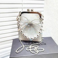 jiomay rhinestone purse and handbags luxury designer 2022 women fashion shoulder bags ladies bow beaded chain crossbody clip bag