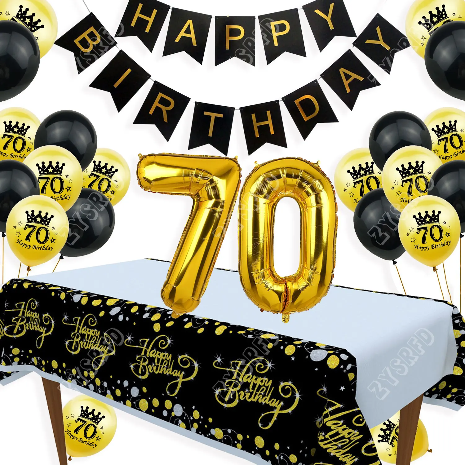 

70 Years Old Birthday Party Supplies 70th Happy Birthday Helium Balloon Banner Tablecloth Adult Anniversary Festival Decorations