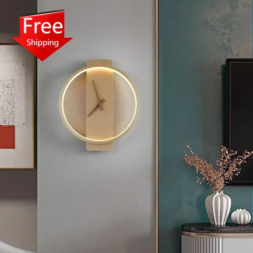 Modern Led Clock Wall Lamp Fixtures for Living Room Restaura