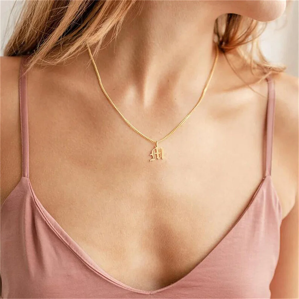 

Stainless Steel Custom Old English Letter for Women Men Necklace Personalize Name Initials Pendant Gold Choker Chain Jewelry