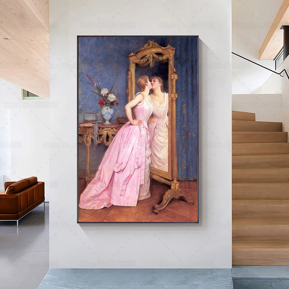 

Vanity By Auguste Toulmouche Canvas Painting Print Poster Wall Art Decor