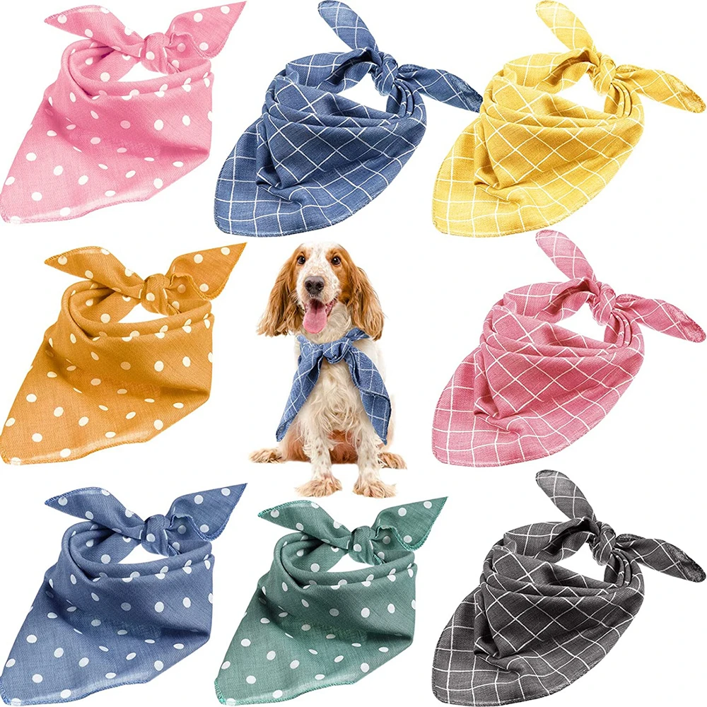 

Dog Bandanas Plaid Polka Dots Dog Triangle Scarf Soft Washable Dog Kerchief Adjustable Pet Bib Accessories for Small Medium Dogs