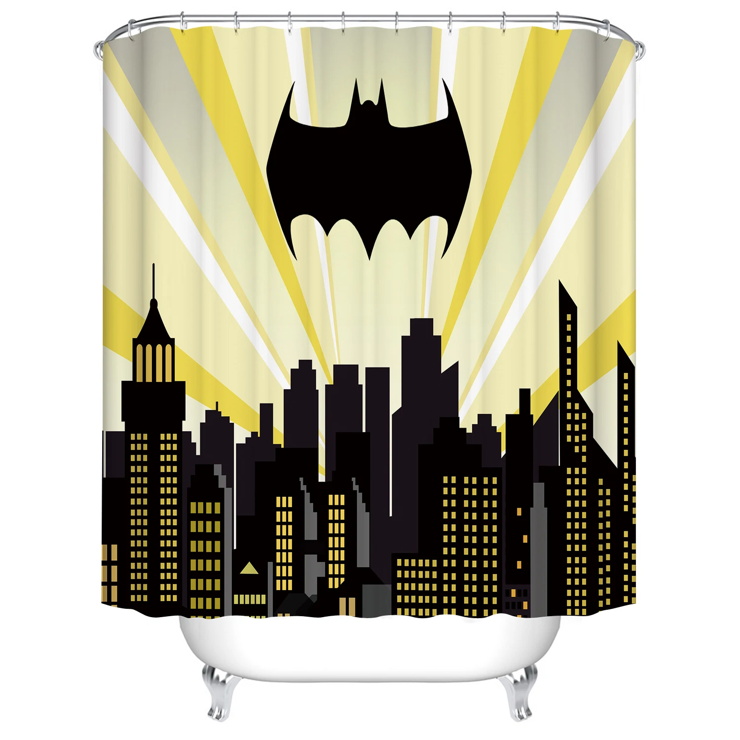 

Super Heros Cityscape Shower Curtain Bat Panel Night Buildings Scene City Cartoon Skyline Movie Kids Boys Home Bathroom Decor