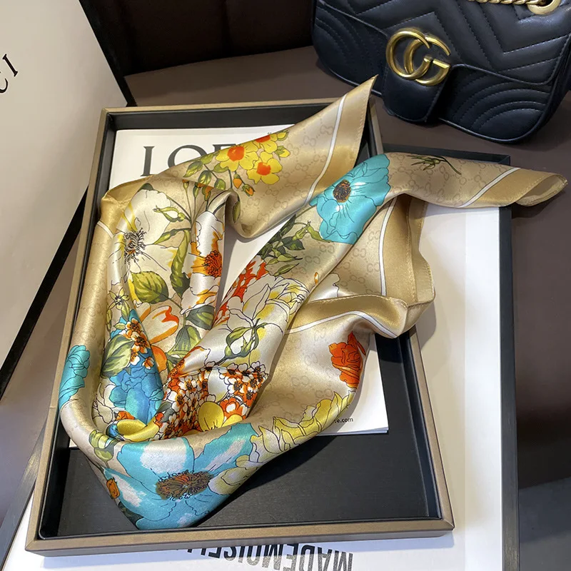 100% натуральный шелковый шарф квадратный женский платок с принтом дерева бандана