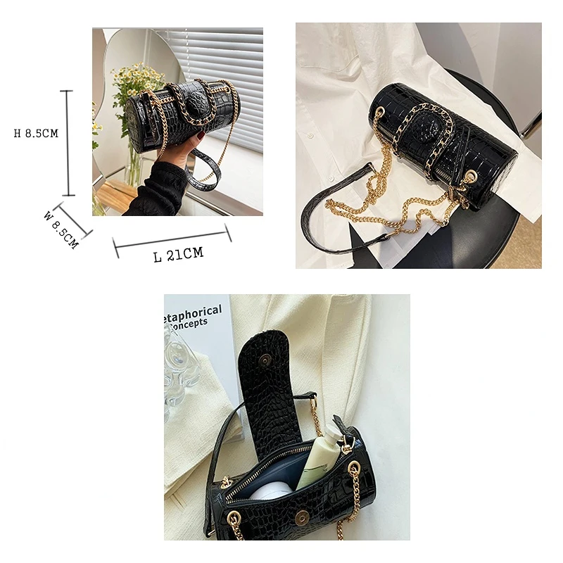 Small Chain Barrel Shaped PU Leather Bags for Women 2023 Fashion New Women's Luxury Designer Handbag Shoulder Crossbody Bags