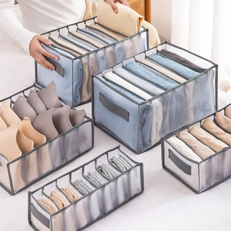 

Compartment Wardrobe Storage Drawers Organizer Grid Layered Box Underwear With Jeans Mesh Handle Socks Bras Pants
