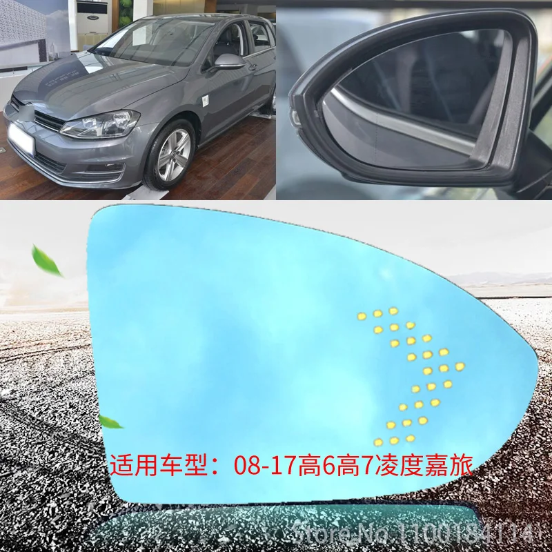 

2pcs Power Heated LED Turn Indicator Blue Wide Angle Sight Rear View Mirror Glasses For Volkswagen Golf 6 7 Rear View Mirror