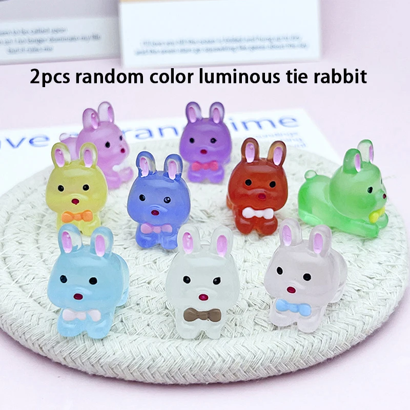 

2Pcs Mini Luminous Resin Tie Rabbit Ornaments Cute Cartoon Toys Car Home Garden Decoration Accessories