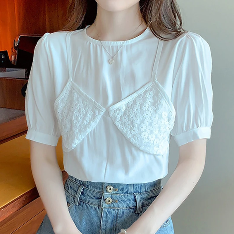 

Round Neck Three-Dimensional Loose Korean Style Women'S Summer Temperament Solid Color All-Match Pullover Short-Sleeved Top