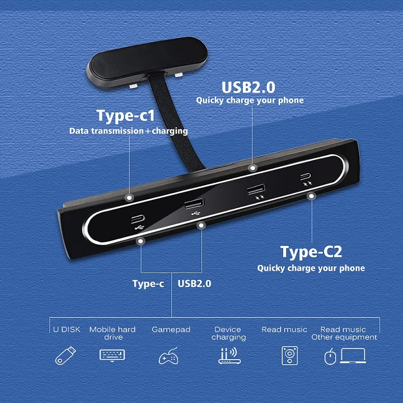 

4 in 1 USB Hubs For Tesla 2021 Model 3 Model Y after No.6, 2021 Smart Docking Station 27W Fast Charger Overload Protection