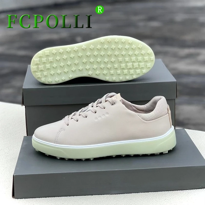 Fcpolli Golf Sneakers for Ladies Genuine Leather Beige Gym Shoes Female Anti SlipGolf Shoes Women Top Quality Walking Shoe Woman