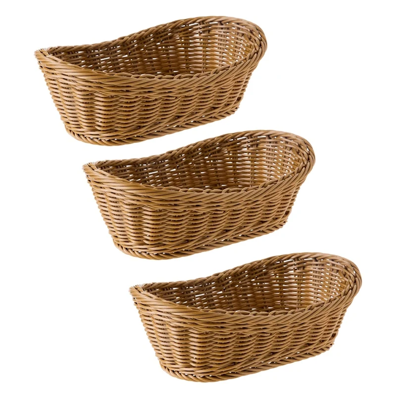 

3X Oval Wicker Woven Basket Bread Basket Serving Basket, 11 Inch Storage Basket